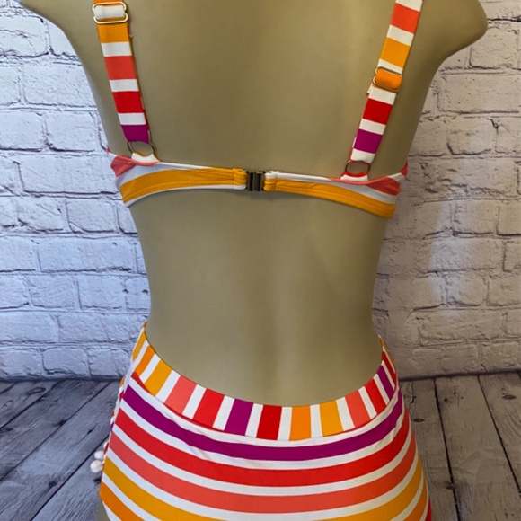 Bright Stripes Pom Pom Bikini, 👙, Size Small, Oranges and Pink Hues - Picture 4 of 9